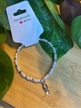 🎀 Breast Cancer Awareness Stretchy Beaded Bracelet | Handmade | Dangle Charm 🎀